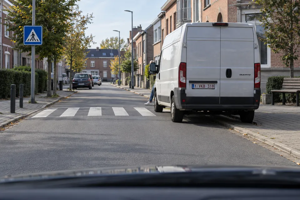 Passage pour piétons dont une partie est masquée par un véhicule.